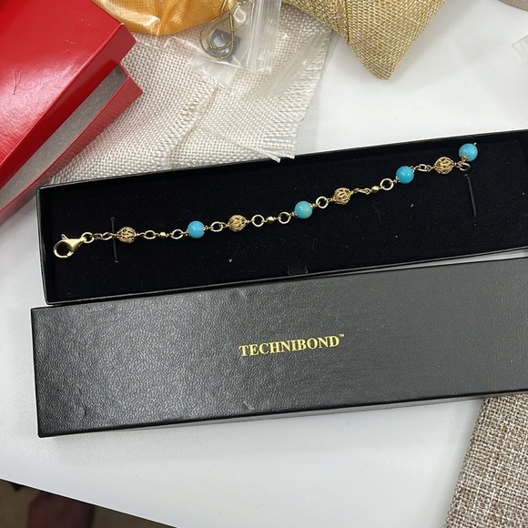 💙 Technibond 18kt Gold & Sterling Silver Turquoise Bracelet - Picture 7 of 13